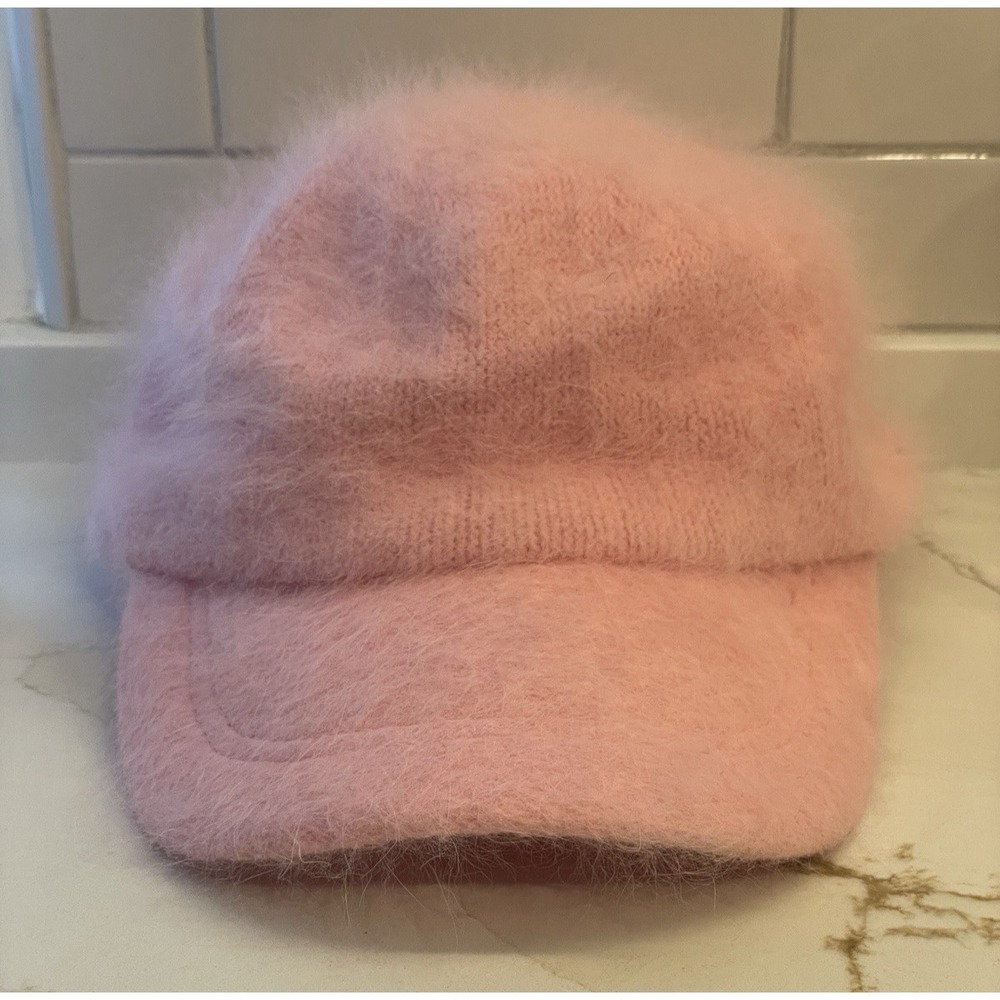 Vtg Y2K Angora Fuzzy Pink Baseball Cap Hat One Size David & Young DNY New 2003